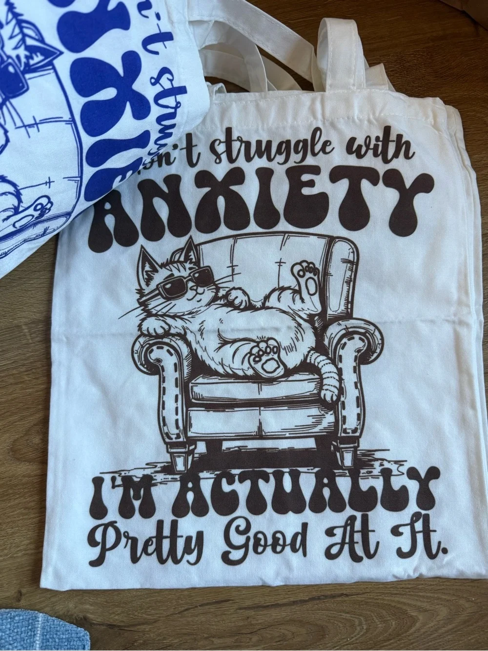 Set of 4 Canvas Tote Bags with cute saying about anxiety